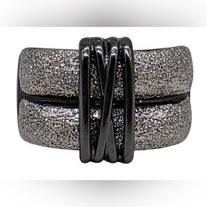 Fashion Wide Band Rings Buckle Black Scrub Statement Ring for Women Size 7